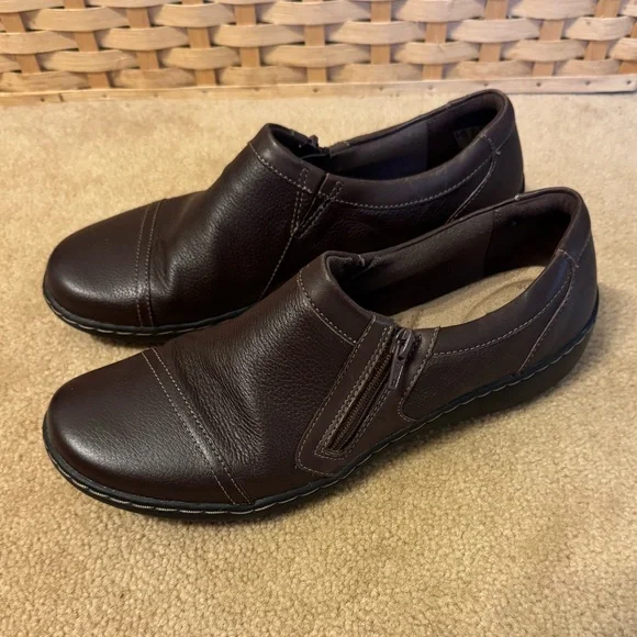 Clarks Women’s Slip-On Leather Loafers in Dark Brown - Picture 2 of 6